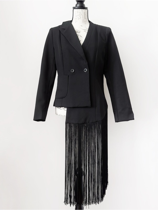 Jackets & Blazers - Black asymmetric blazer with fringe, size S